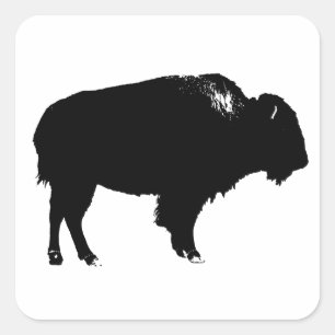 Zwart-witte bizon buffalo Silhouette Pop Art Vierkante Sticker
