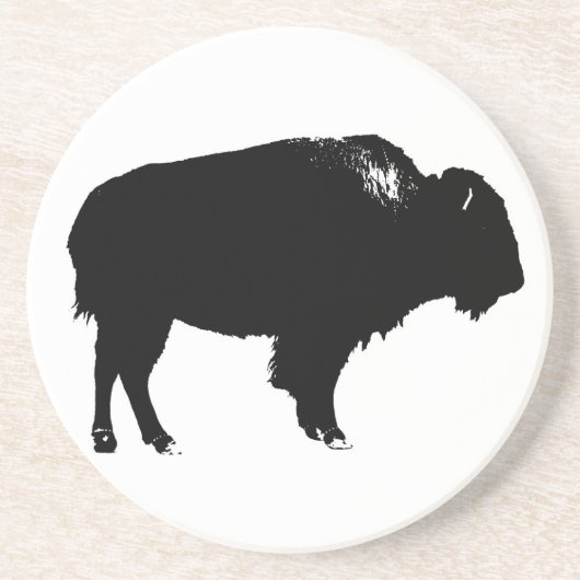 Zwart-witte bizon buffalo Silhouette Pop Art Zandsteen Onderzetter (Voorkant)