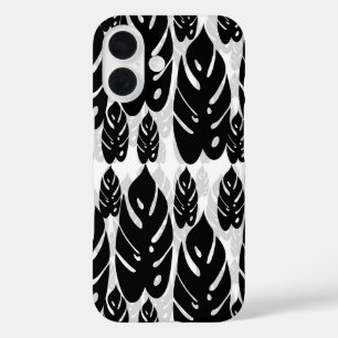 Zwart Witte Blad Ontwerp iPhone 16 Hoesje