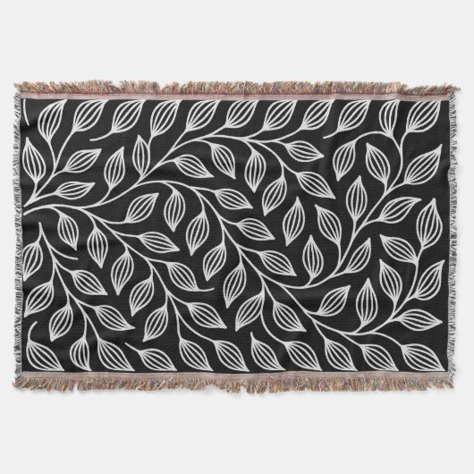 Zwart-witte bladeren gooien deken (Voorkant)