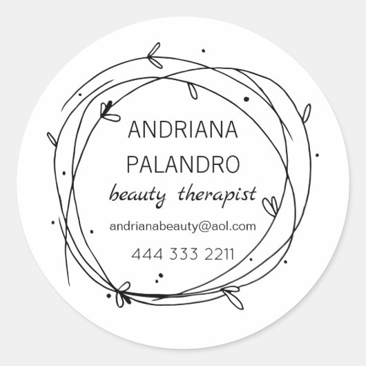 Zwart & witte bladkrans logo ronde sticker (Voorkant)