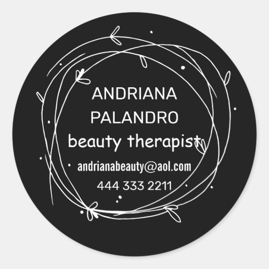 Zwart & witte bladkrans logo ronde sticker (Voorkant)