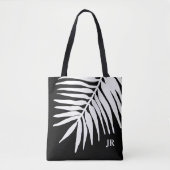 Zwart-witte bladmonogram tote bag (Voorkant)