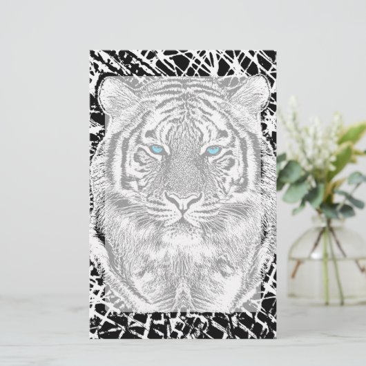 Zwart-witte blauwe ogen tijger briefpapier (Staand voorkant)