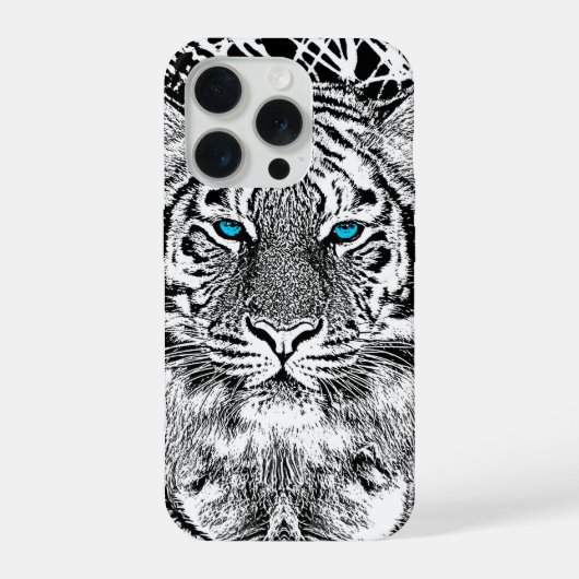 Zwart-witte blauwe ogen tijger iPhone hoesje (Achterkant)