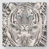 Zwart-witte blauwe ogen tijger stenen onderzetter (Voorkant)