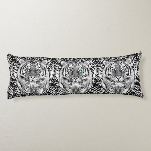 Zwart-witte blauwe ogen tijgerstrepen lichaamskussen (Achterkant)