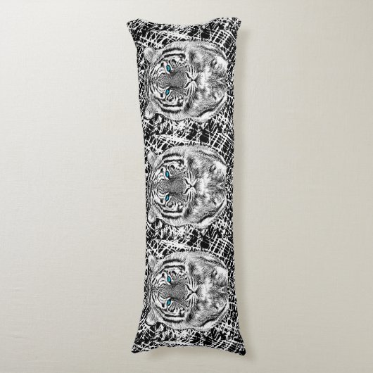 Zwart-witte blauwe ogen tijgerstrepen lichaamskussen (Voorkant Verticaal)