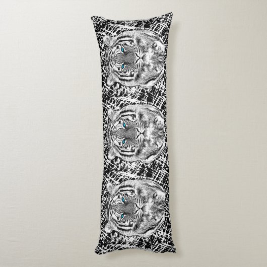 Zwart-witte blauwe ogen tijgerstrepen lichaamskussen (Achterkant (Verticaal))