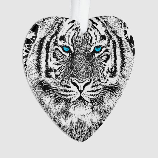 Zwart-witte blauwe ogen tijgerstrepen ornament (voorkant)
