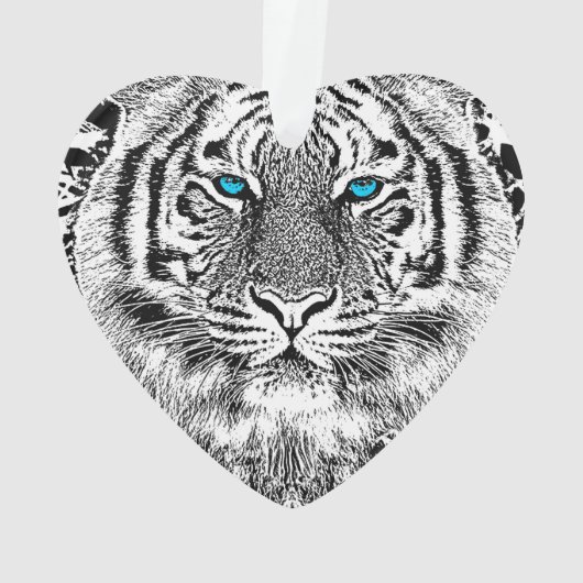 Zwart-witte blauwe ogen tijgerstrepen ornament (achterkant)