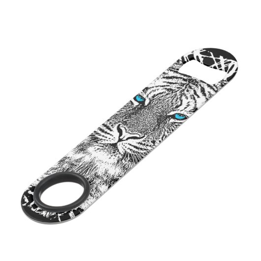 Zwart-witte blauwe ogen tijgerstrepen speed flessenopener (Achterkant Gekanteld)