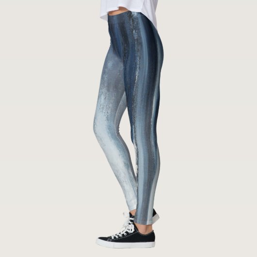 Zwart-witte blauwe Zeeen Abstracte Leggings (Links)