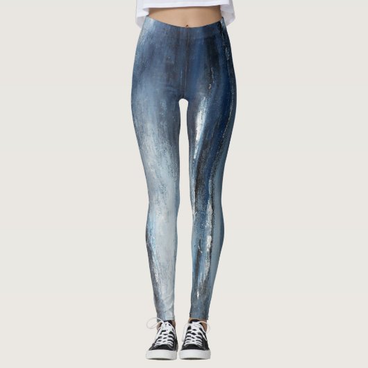 Zwart-witte blauwe Zeeen Abstracte Leggings (Voorkant)