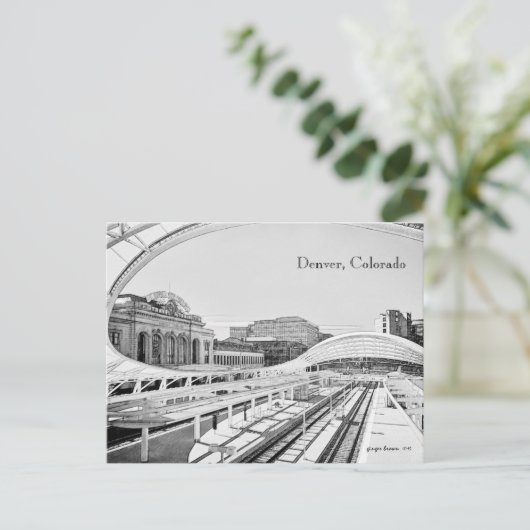 Zwart-witte blik van Union Station, Denver, CO Briefkaart (Staand voorkant)