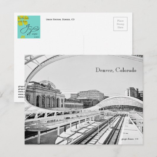 Zwart-witte blik van Union Station, Denver, CO Briefkaart (Voorkant / Achterkant)
