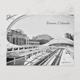 Zwart-witte blik van Union Station, Denver, CO Briefkaart