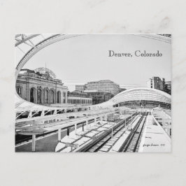 Zwart-witte blik van Union Station, Denver, CO Briefkaart