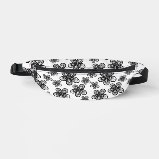 Zwart-witte bloem 2-zijdige print Fanny-Pack Heuptasje (Voorkant)