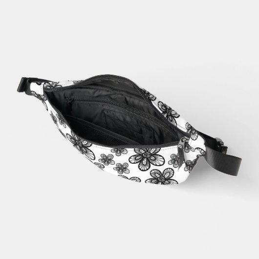 Zwart-witte bloem 2-zijdige print Fanny-Pack Heuptasje (Open)