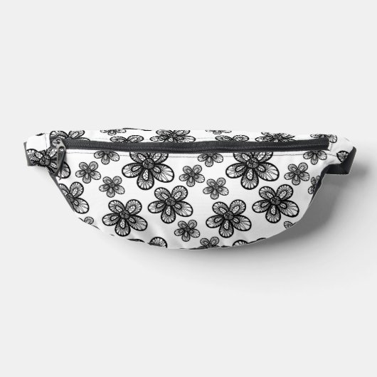 Zwart-witte bloem 2-zijdige print Fanny-Pack Heuptasje (Liggend)