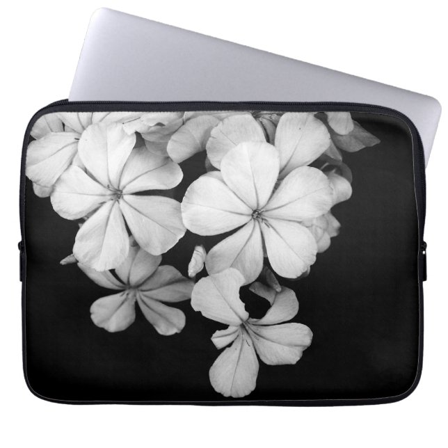 Zwart-witte bloem achtergrond laptop sleeve (Voorkant)