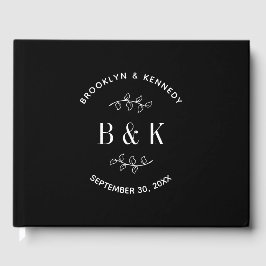 Zwart Witte Bloem Botanische Monogram Koppel Naam Gastenboek