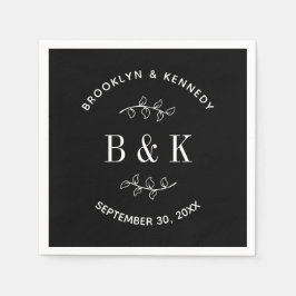 Zwart Witte Bloem Botanische Monogram Koppelnaam Servet