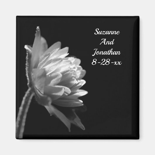 Zwart-witte bloem bruiloft magneet (Voorkant)