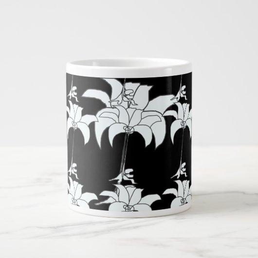 Zwart Witte Bloem Cadeau Grote Koffiekop (Voorkant)