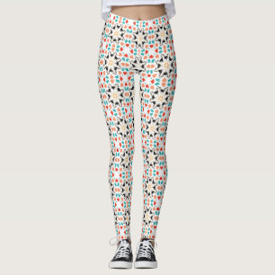 Zwart Witte Bloem Geometrisch Patroon Leggings