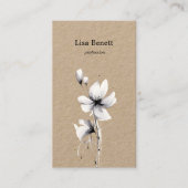 Zwart-witte bloem kraft visitekaartje (Voorkant)