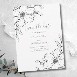 Zwart Witte Bloem Lijntekening Trouw Save The Date