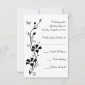 Zwart-witte bloem met vlinders antwoordkaart kaart (Achterkant)