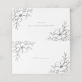 Zwart Witte Bloem Tekening Bruiloft Plaatskaartje (Buitenkant ongevouwen)