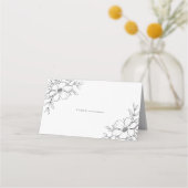Zwart Witte Bloem Tekening Bruiloft Plaatskaartje (Voorkant)