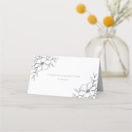 Zwart Witte Bloem Tekening Bruiloft Plaatskaartje