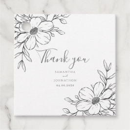 Zwart Witte Bloem Tekening Trouw Favor Tags Bedankjes Labels