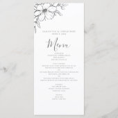 Zwart Witte Bloem Tekening Trouwfeest Plat Menu (Voorkant)