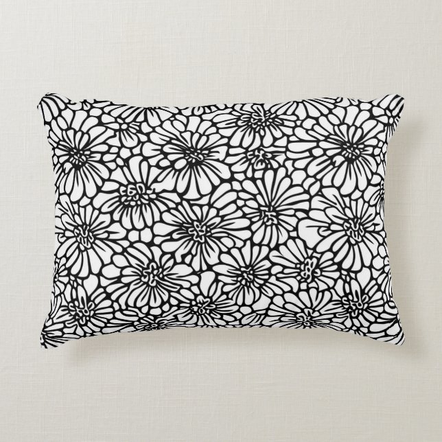 Zwart Witte Bloemen Accent Kussen (Voorkant)