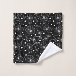 Zwart & Witte Bloemen Bad Handdoek