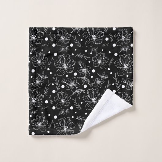 Zwart & Witte Bloemen Bad Handdoek (Wasdoekje)