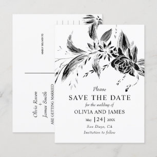 Zwart-witte bloemen Bewaar de datum Briefkaart