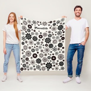 Zwart-witte bloemen Boho toevoegen Jouw naam Fleece Deken
