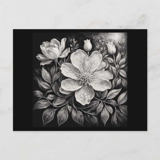 Zwart & Witte Bloemen Briefkaart (Voorkant)