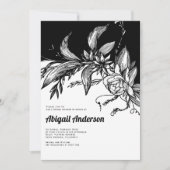 Zwart-witte bloemen bruiloft bruidsfeest kaart (Voorkant)