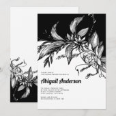 Zwart-witte bloemen bruiloft bruidsfeest kaart (Voorkant / Achterkant)