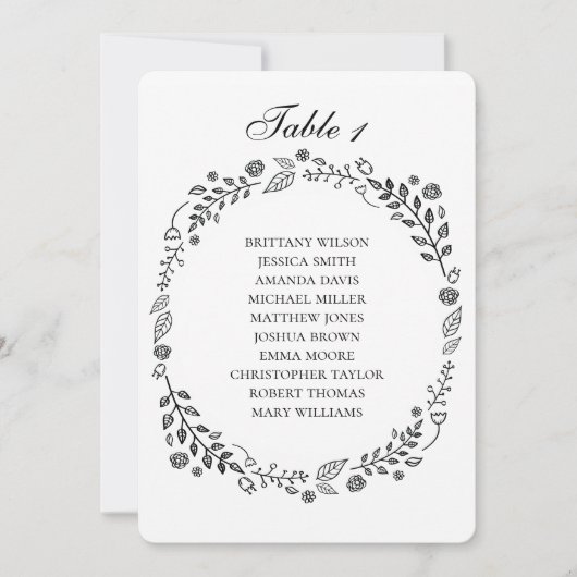 Zwart-witte bloemen bruiloft zithoek grafiek kaart (Voorkant)