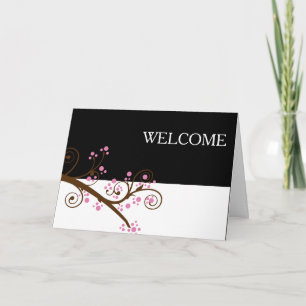 Zwart Witte Bloemen Bruine Tak Cute Welkom Bedankkaart