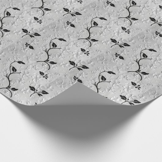 Zwart-witte bloemen cadeaupapier (Hoek)